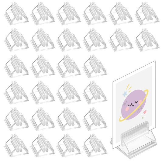 LXUEJIE 50 PCS Plastic Game Piece Card Stands Holder, Clear Game Card Stands Display Blank Board Markers Holder for Display Paper Game Piece Pictures Clip Price Board Photos Memos Menus Labels