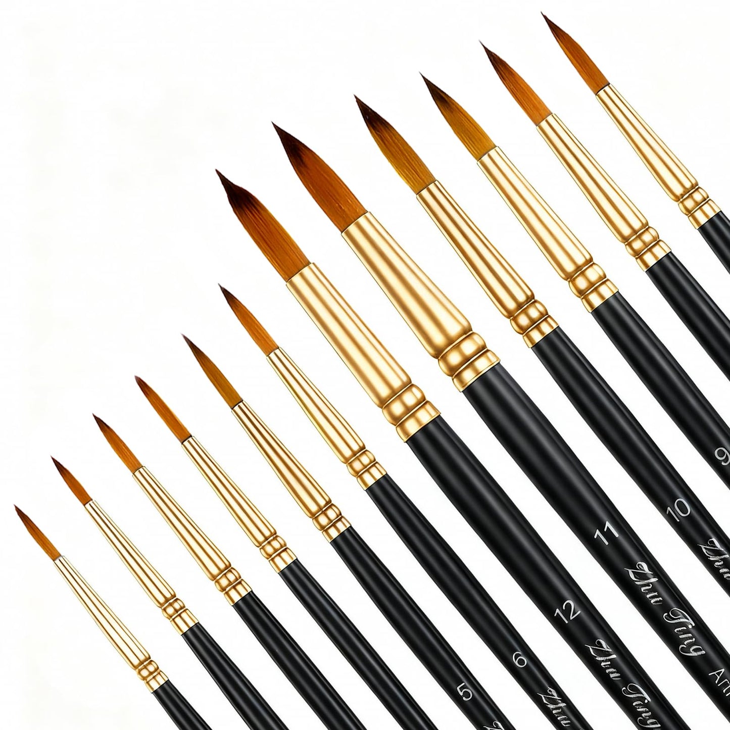 JJUNW 12 Pcs Round Watercolor Brushes, Watercolor Painting Brushes, Artist Watercolor Paint Brushes Round Paint Brushes Detail Paint Brushes for Acrylics Gouache Oil (Black)