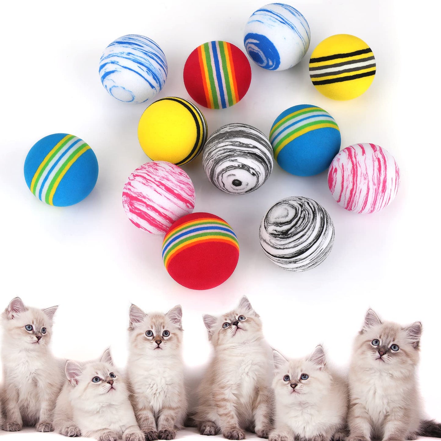 TIESOME Rainbow Cat Toy Balls, 12PCS 4.2 CM Large Sponge Cat Ball Colorful Foam Balls for Kittens Soft Noise Free Pet Ball Toy Interactive Cat Toys Cat Exercise Toy Balls