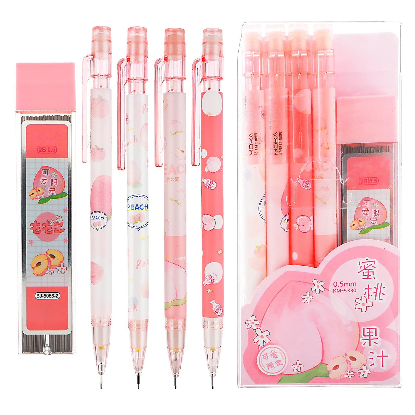 TIESOME Cute Mechanical Pencil Set Include 4 Pcs 0.5mm Kawaii Mechanical and 100 Pcs Replacement Pencil Refills, Kawaii Stationary Cute School Supplies Pencils for Writing Drawing Sketching Drafting