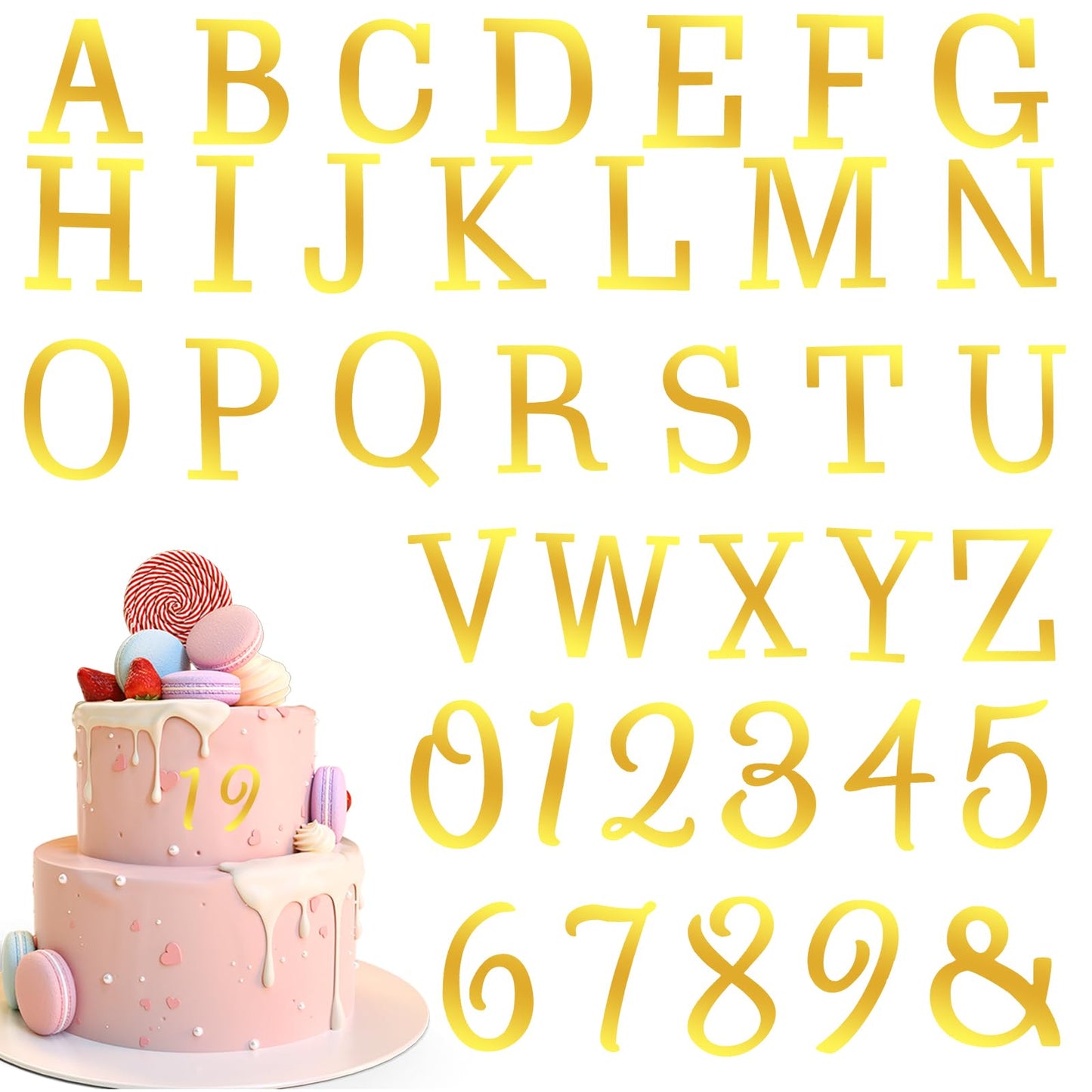 XLIUAX 37 Pcs Acrylic Cake Letters, Gold Cake Letters Topper, DIY Personalized Name Cakes Toppers with A-Z Letter Custom Birthday Party 0-9 Number Cakes Decoration for Wedding Anniversary Baby Shower