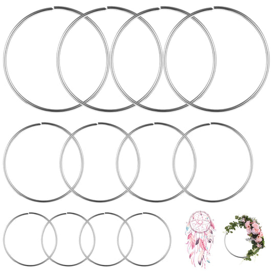 AOZUO Pack of 12 Metal Rings, 3 Sizes Metal Rings for Crafts, 10/15/20 cm, for Crafts for Christmas Wreaths, Craft Wire Rings, Decorative Rings Macrame, Decorative Rings for Hanging, for Dream