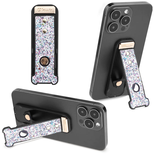 Bewudy Phone Finger Strap Grip, 2 Pcs Silicone Cell Phone Finger Strap Stand, Folding Back of Phone Grip with Stand, Compatible with Most of Phones Tablet Case (Silver)