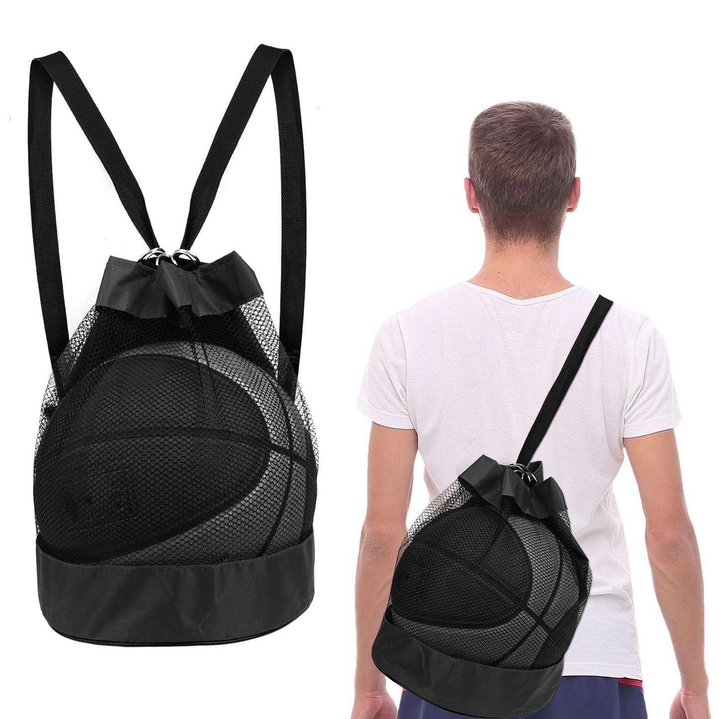 Molain Ball Bag Ball Net, Mesh Bag Portable Multi-Purpose Sports Net Bag Portable Ball Net for Football Basketball (Black)