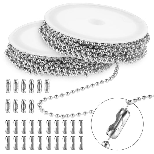 Molain Stainless Steel Ball Chain, Silver Ball Chain with Matching Connectors Chains Jewelry Making Supplies DIY for Dog Tag Necklace Earring Bracelet Findings Craft Kit(10M)
