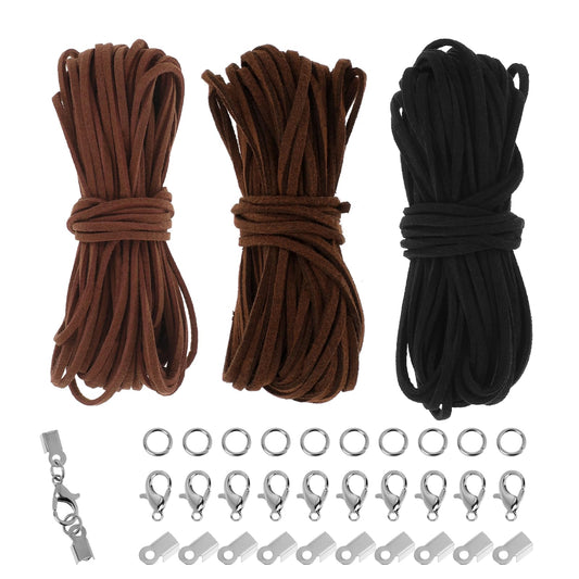 Giantree Leather String Suede Cord, Faux Leather Cord String Rope Flat Leather String for Crafting Jewelry Making Necklace Beading DIY (3 Colors,3mm x 10.9 Yard)