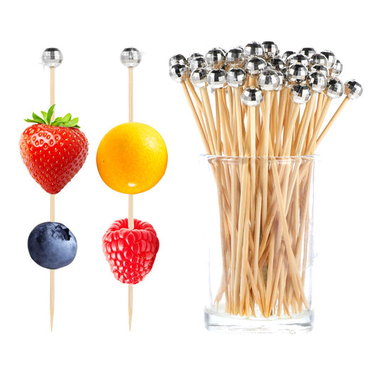 JIEYAO 100 Pcs Disco Cocktail Picks, 4.72 Inch Disco Ball Decorative Toothpicks Bamboo Skewers for Appetizers Wooden Long Cocktail Picks Disco Theme for Party Supplies Wood Sticks