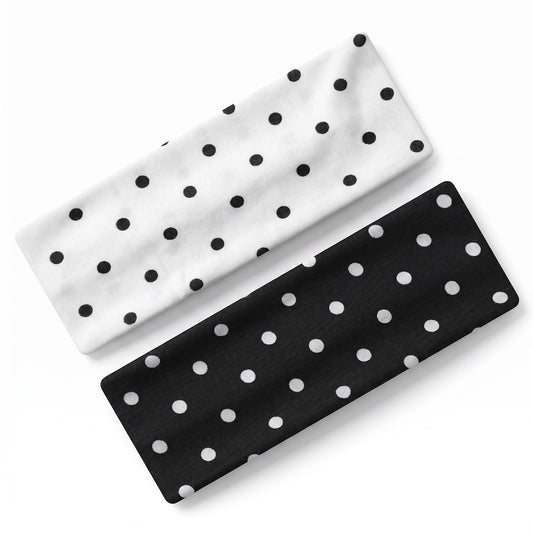HJZHII 2Pcs Polka Dot Headband, Black White Polka Dot Elastic Headbands