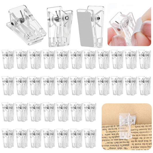 MBAIYO Pack of 40 Sticky Spring Clips, Self-Adhesive Spring Clips, Transparent Plastic Adhesive Clips, Mini Clips, Outdoor Self-Adhesive Wall Clips, Photo Decorative Clip for Photo Documents, Home