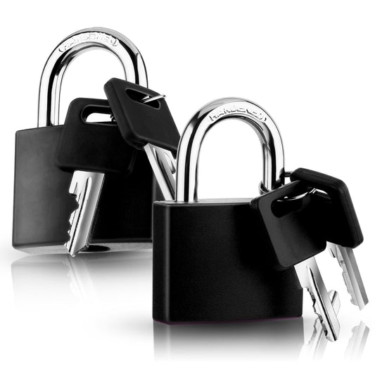 Andibro 2 Pcs Aluminum Padlocks with Keys, Anti-Rust Solid Keyed Locks Heavy Duty Weatherproof Lock Locker Padlocks Small Outdoor Pad Lock for School Gym Locker Fence Gate Garage Shed(Black)