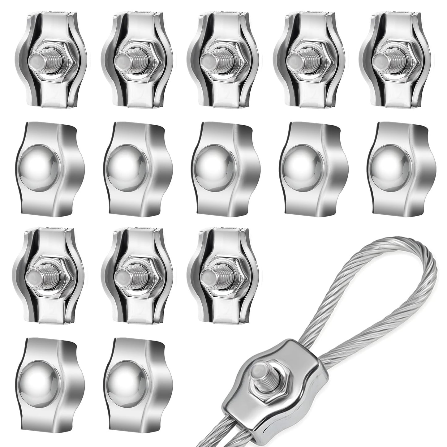 Yuanchu 15 Pcs M2 Simplex Single Bolt Wire Rope Clips, Wire Cable Rope Grips Clamps Caliper Stainless Steel Wire Rope Clip Cable Clamps Caliper for 1/16 Inch Diameter Wire Rope(M2)