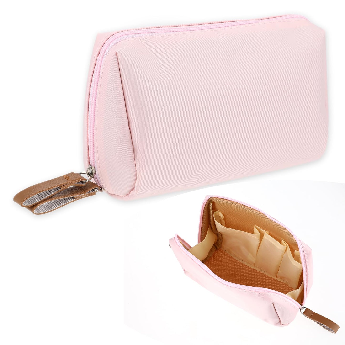 TIESOME Small Makeup Bag, Multiple Pockets Cosmetic Bag Double Head Zipper Makeup Pouch Portable Waterproof Makeup Bag Simple Travel Toiletry Bag Makeup Brushes Lipstick Storage Bag for Women Girls