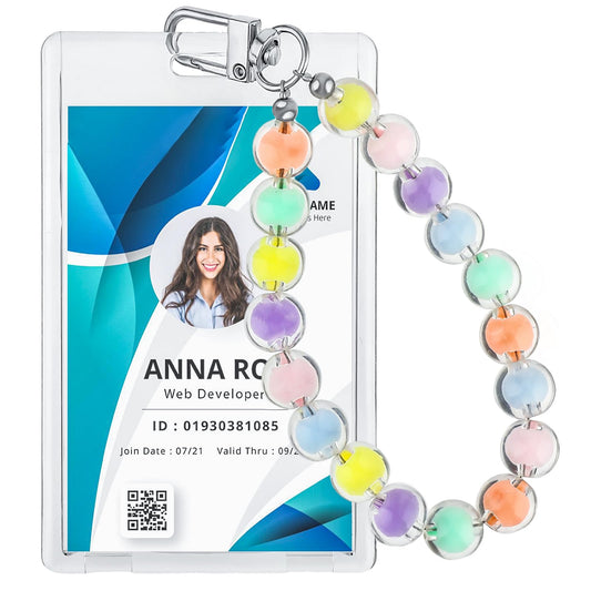 Andibro Acrylic Kpop Photocard Holder with Pendant, Clear Kawaii Credit ID Badge Holder Cute Keychain Pendant Bank Card Bus Card Student Card Badge Holder for Girl Women