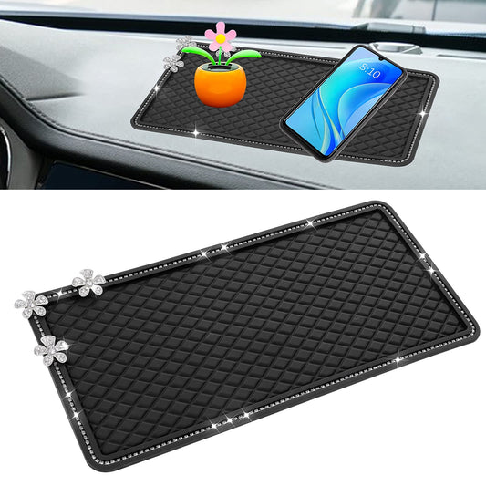 cobee Car Dashboard Non Slip Mats Glitter Bling Crystal Car Dashboard Pad Universal Car Anti Slip Sticky Gel Pad Washable Car Dashboard Storage Tray for Phone Car Key Sunglasses(Five-Petal Flower)