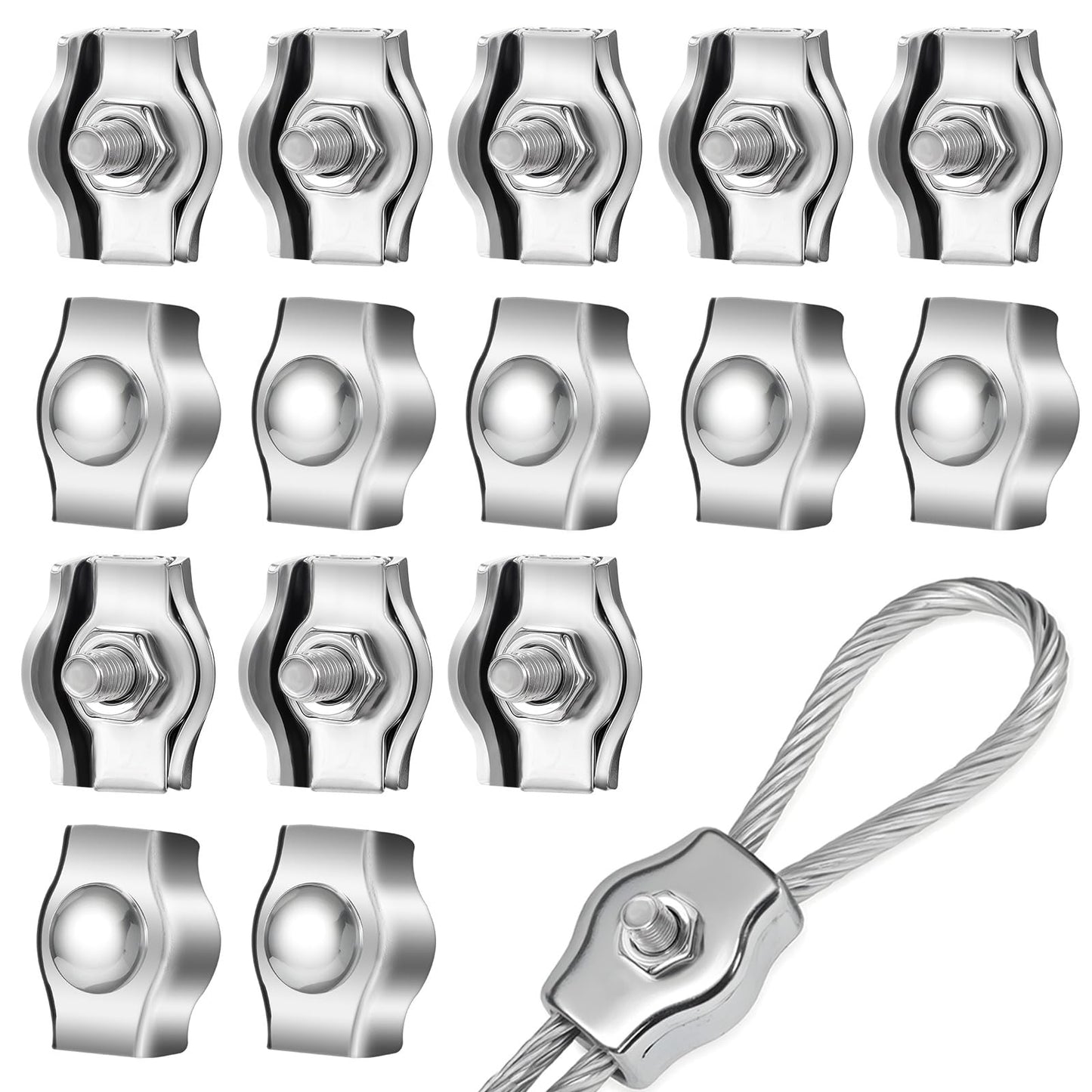 Yuanchu 15 Pcs M3 Simplex Single Bolt Wire Rope Clips, Wire Cable Rope Grips Clamps Caliper Stainless Steel Wire Rope Clip Cable Clamps Caliper for 1/8 Inch Diameter Wire Rope(M3)