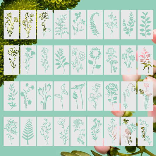 Molain Flower Stencils for Painting, 36 Pcs 6 Inch Botanical Floral Stencils for Crafts Rock Painting Stencils Plastic Reusable Stencils for Painting on Wood Wall Tile DIY Home Decor