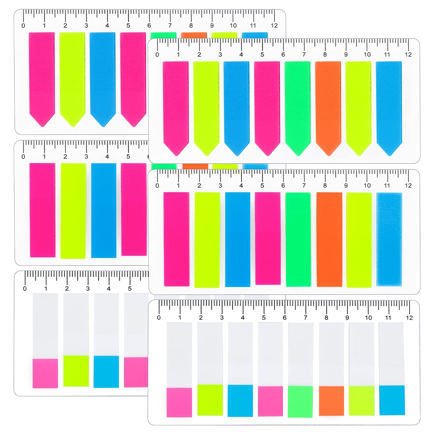 Molain 960 Pcs Sticky Tabs, 3 Designs Page Flags, 6 Sets Colourful Neon Index Tabs, Translucent Sticky Note Flags with 12cm Ruler, Notebook Tabs, Mini Book Tabs, Page Markers for School and Office