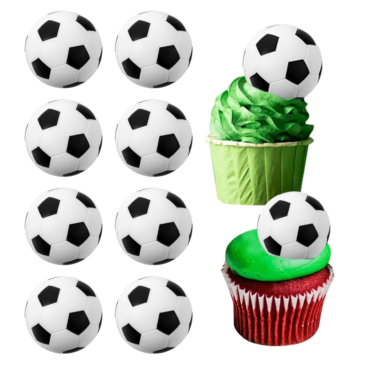 Giantree 10 Pcs Soccer Ball Cupcake Toppers, 3D Foam Soccer Ball Cake Toppers Picks Football Cake Decorations for Kids Soccer Theme Party Baby Shower Birthday Party Sport Balls Cake Decorations