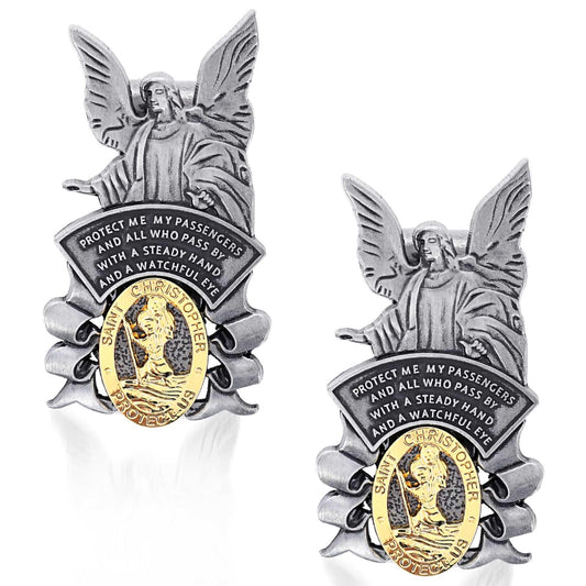 Amabro Saint Christopher Car Visor Clip, Metal St Christopher Medal Bless Driving Safety Guardian Angel Automotive Visor Accessories Gifts for Family, Friends, New Old Drivers(2)