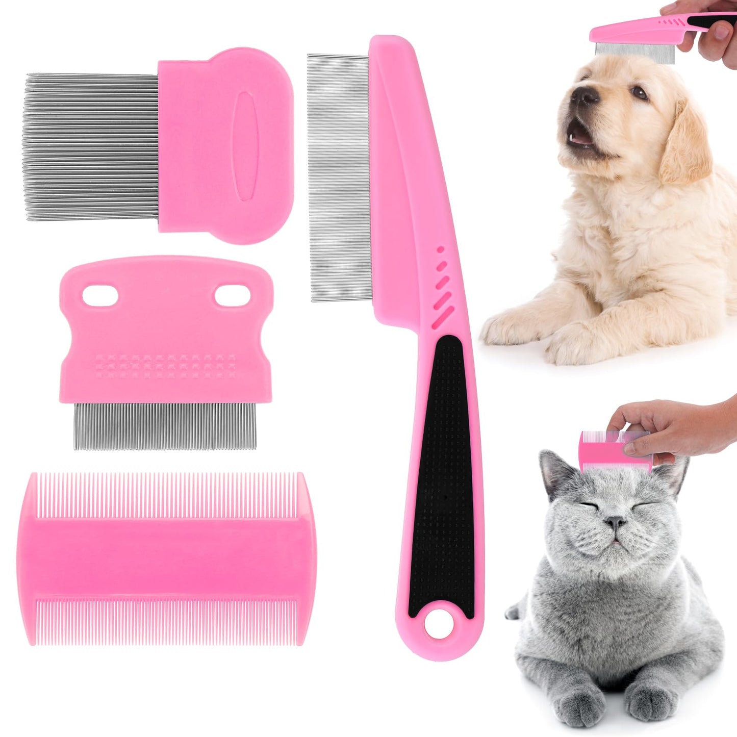 Cobee Dog Flea Lice Comb, Dog Cat Grooming Comb Pet Tear Stain Remover Combs Fine Tooth Grooming Removal Tool (Pink)