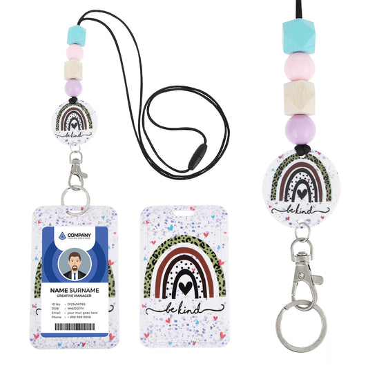 cobee Beaded Badges Lanyards, Aesthetic Rainbow Badge Holder Cute Keychain Badge Reel Clip Lanyards for ID Cards Be Kind Lanyards for Badges Keys Boho Lanyard for Teacher Nurse Office Kids(Style B)
