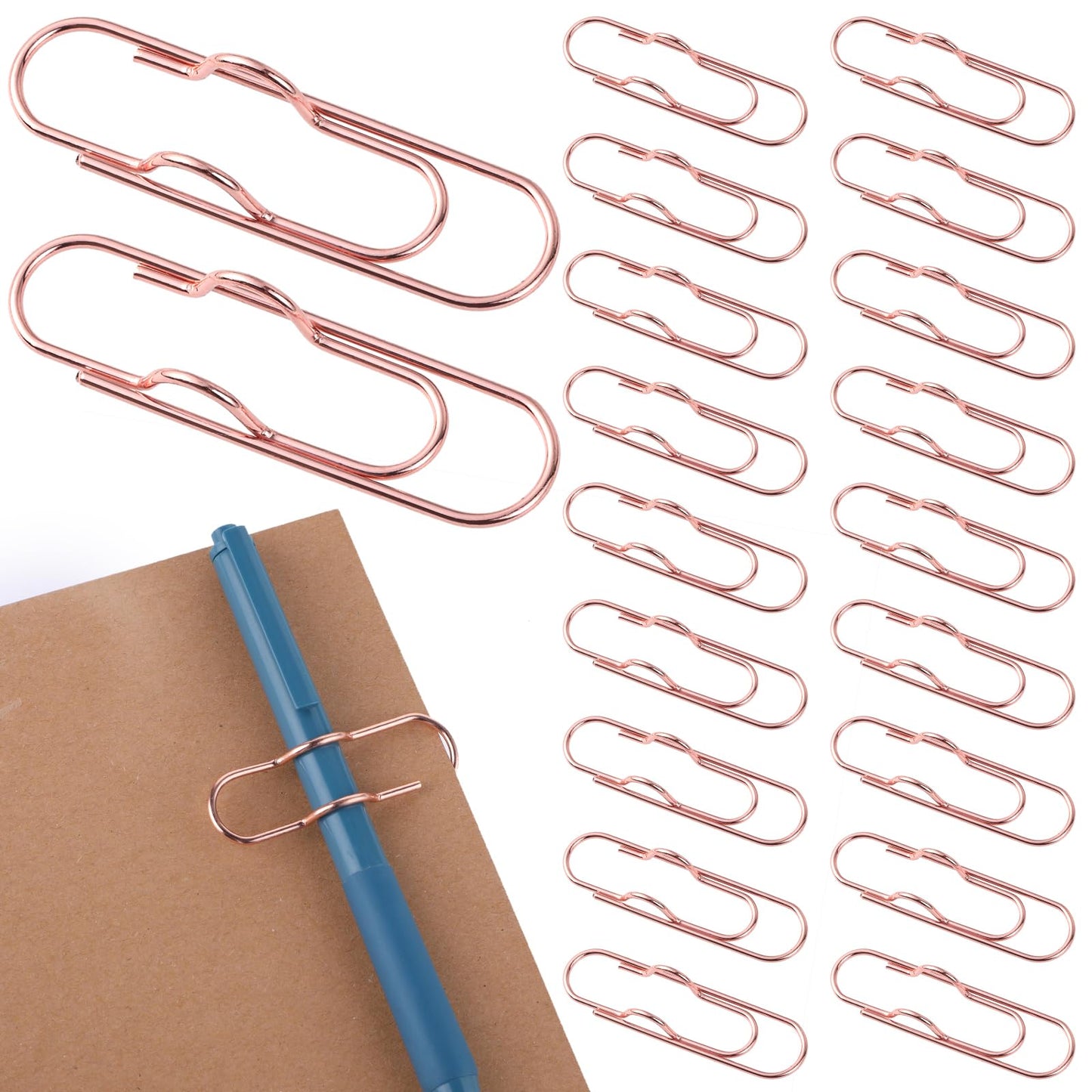 TIESOME 20 Pcs Multifunctional Metal Pen Clips, Pen Paperclip Pen Holders Portable Paper Clips Pen Clip Holder Office School Stationary Supplies for Notebook Books Journals Clipboard Paper(Rose Gold)