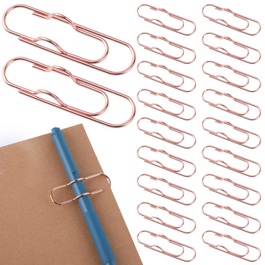 TIESOME 20 Pcs Multifunctional Metal Pen Clips, Pen Paperclip Pen Holders Portable Paper Clips Pen Clip Holder Office School Stationary Supplies for Notebook Books Journals Clipboard Paper(Rose Gold)