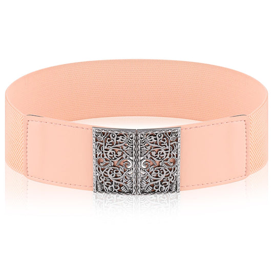 Jeffdad Adjustable Elastic Belt for Women, Women's Stretchy Belt, Wide Elastic Waist Belts for Pants Jeans Dresses(Pink)