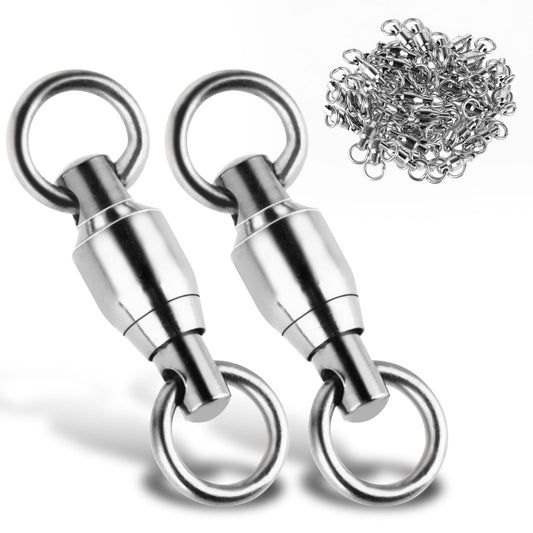 Amabro 25PCS Barrel Ball Bearing Swivel, Stainless Fishing Swivel with High Strength Welding Rings Heavy Duty Fishing Tackle Connectors for Saltwater Freshwater High Strength(Silver,1# 39LB)