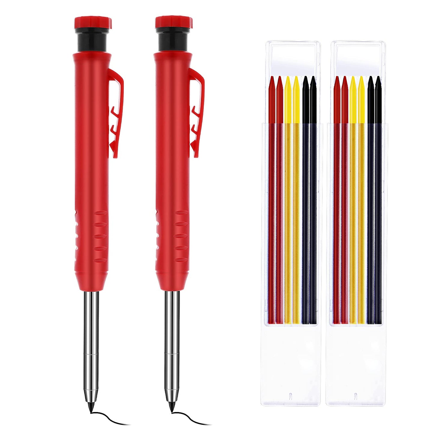 cobee Carpenter Mechanical Pencils, 2pcs Solid Carpentry Automatic Pencils Set with 2pcs Solid Carpenter Pencil Refills for Drawing Making Scribering Woodworking With Refills