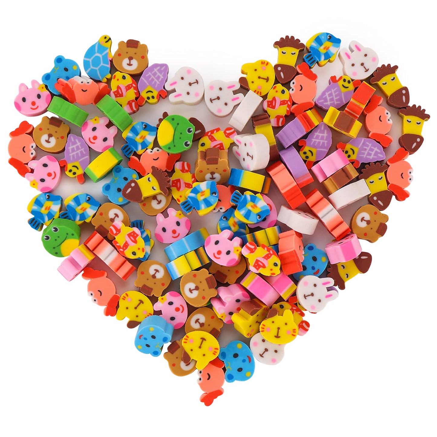 Molain Mini Pencil Erasers, Cute Animal Eraser Mini Novelty Erasers for Party Favors, Homework Rewards, Gift 100 Pieces (Classic)