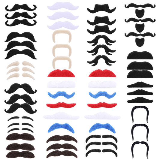 Jeffdad 60Pcs Fake Mustaches Self Adhesive Novelty Fake Beard Pirate Detective Vivid Moustache for Fiesta Carnival Party Supplies Halloween Masquerade Party Accessories