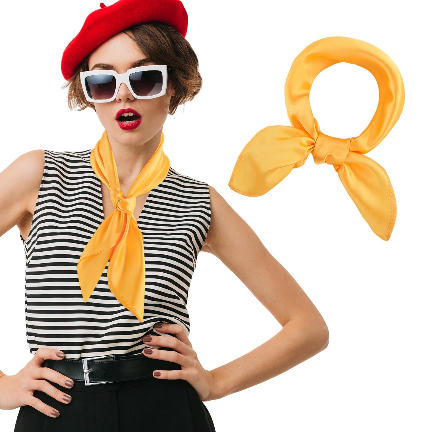 simarro 23.5" Women Silk Feeling Scarf Satin Head Scarves, Fashion Square Neck Satin Scarfs Neck Scarf Breathable Lightweight Clothing Handbag Accessories(Yellow)