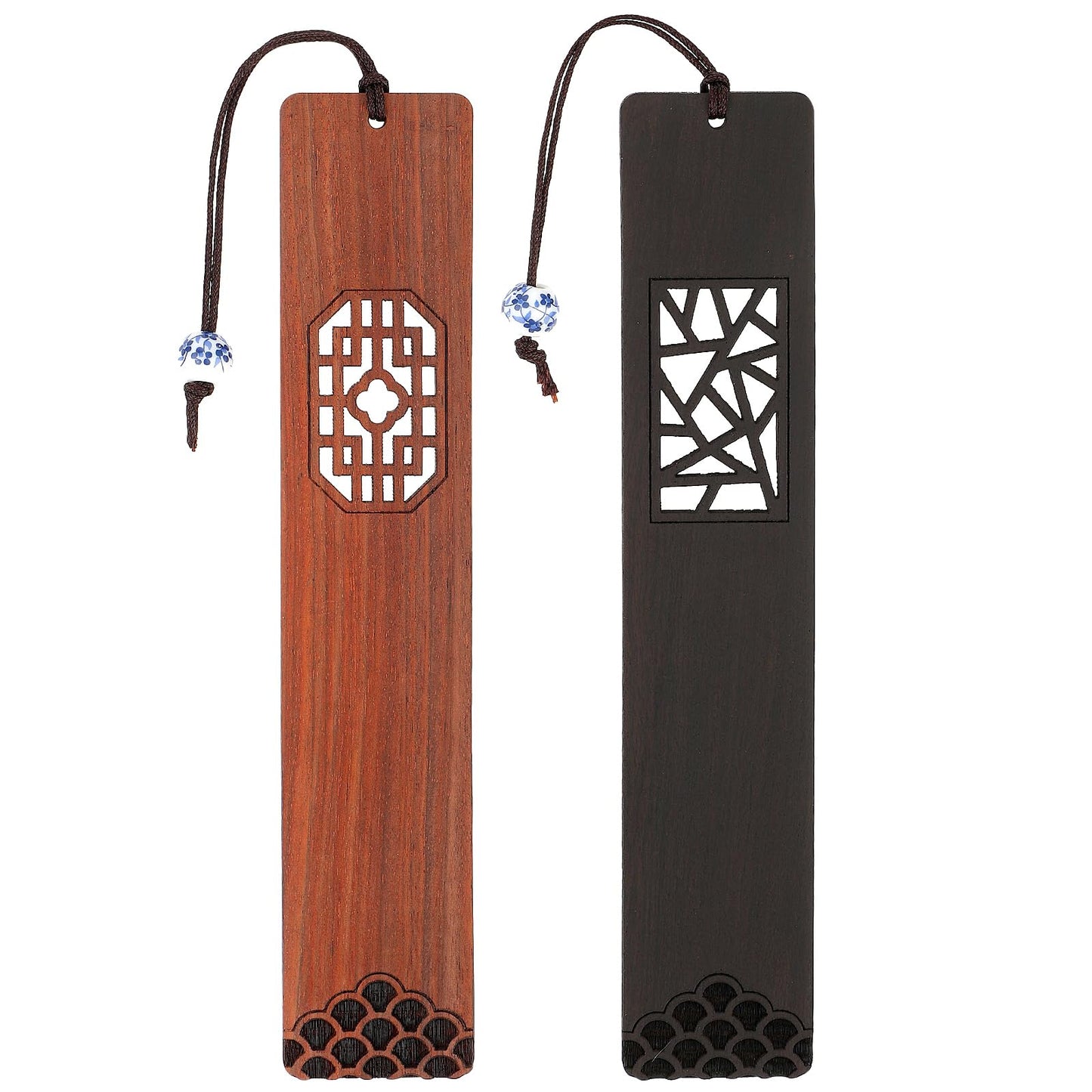 cobee Wooden Bookmarks for Book Lovers, 2 Pieces Handmade Wood Book Mark Natural Hollow Craft Bookmark Vintage Bookmark Gift for Women Men Students (G)
