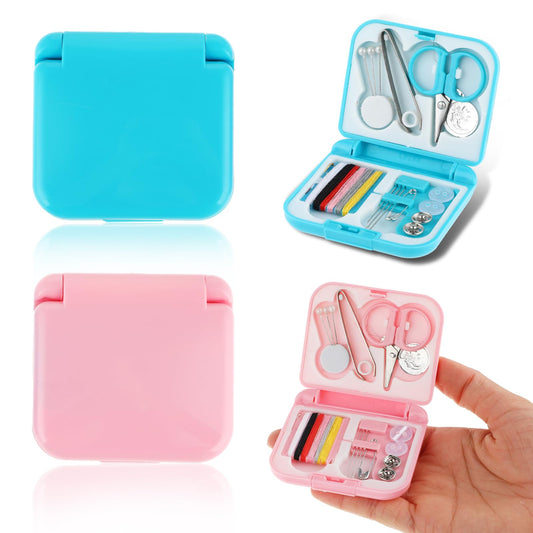 Andibro 2 Pcs Portable Sewing Kit, Mini Travel Sewing Kit Box Emergency Sewing Repair Kit DIY Sewing Supplies with Foldable Case Sewing Thread Accessories for Home Traveler Adults Beginner(A)