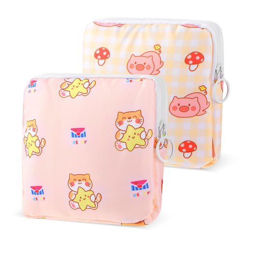 Andibro Cute Sanitary Napkin Storage Bag,2Pcs Reusable Period Holder Bag Portable Menstrual Cup Pouch Tampon Holder Pad Pouch Menstruation First Period Bag Period Kit for Women Girl School Supplies(A)
