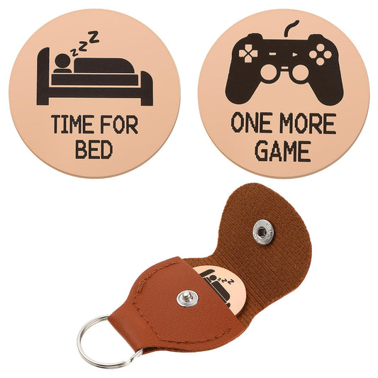 Amaxiu Novelty Decision Coins, One More Game or Time for Bed Funny Destiny Flip Coin Decision Maker Pocket Hug Token Leather Keychain Gift for Game Lovers(Rose Gold)