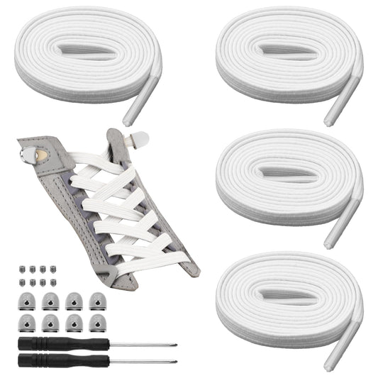 TIESOME 2 Pairs Elastic No Tie Shoelaces For Kids and Adults, Elastic Tieless Shoelaces for Sneakers Elastic No Tie Shoe Laces Tieless Flat(White)