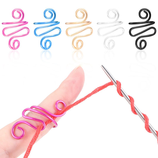 AOZUO 5PCS Crochet Ring, Adjustable Yarn Tension Ring Handmade Crochet Tension Ring Colorful Knitting Loop Open Finger Ring for Mother Grandma Crocheters