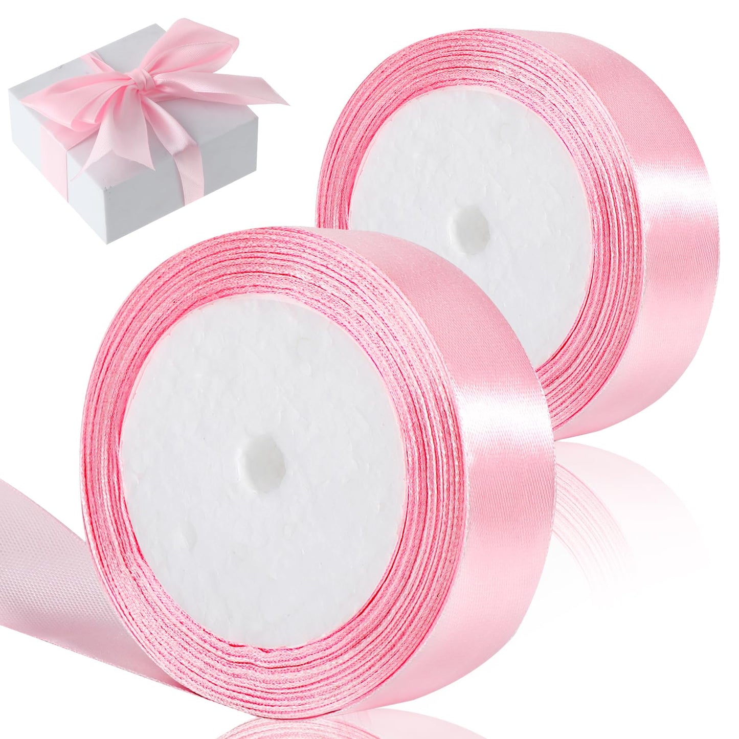 GEEHUA 2Pcs Pink Ribbon 1 inch x 25 Yards, Pink Bows Polyester Fabric Satin Ribbon for Gift Wrapping Crafts Flower Bouquets Wedding Invitations Birthday Anniversary Party Wreaths Decoration