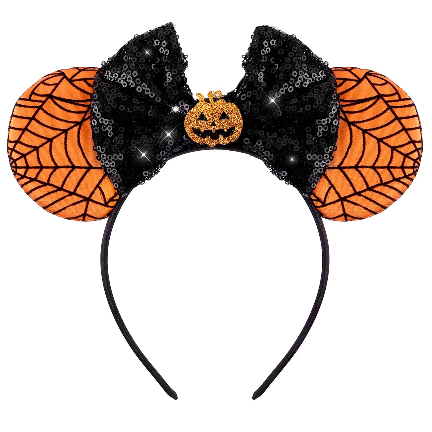 TIESOME Halloween Pumpkin Mouse Ears Headband with Sequin Bow Pumpkin Spooky Headband, Party Decor Halloween Women Accessories Headbands for Women