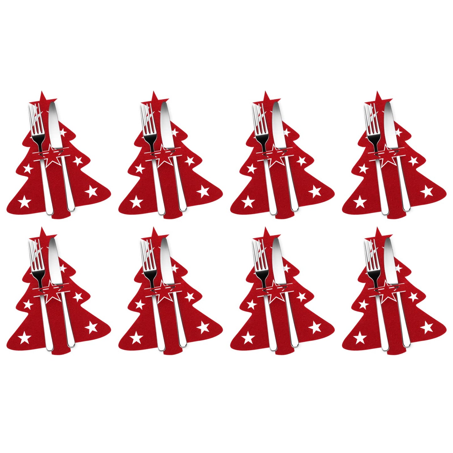 TIESOME Christmas Cutlery Holders, 8 Pcs Christmas Tree Knifes Forks Tableware Holders, Pockets Silverware Dinnerware Holders, Xmas Table Decorations for Christmas Theme Party Home Restaurant Dinner