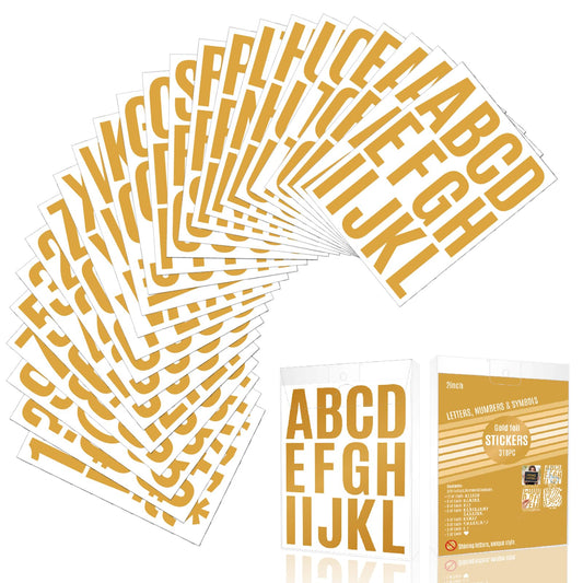 Bewudy Letter Stickers, 318 Pcs 2 inch Self Adhesive Vinyl Letter Number Stickers Kit Alphabet Number Stickers for Crafts Sign Poster Window Mailboxes Car Truck (Bronzing Gold)