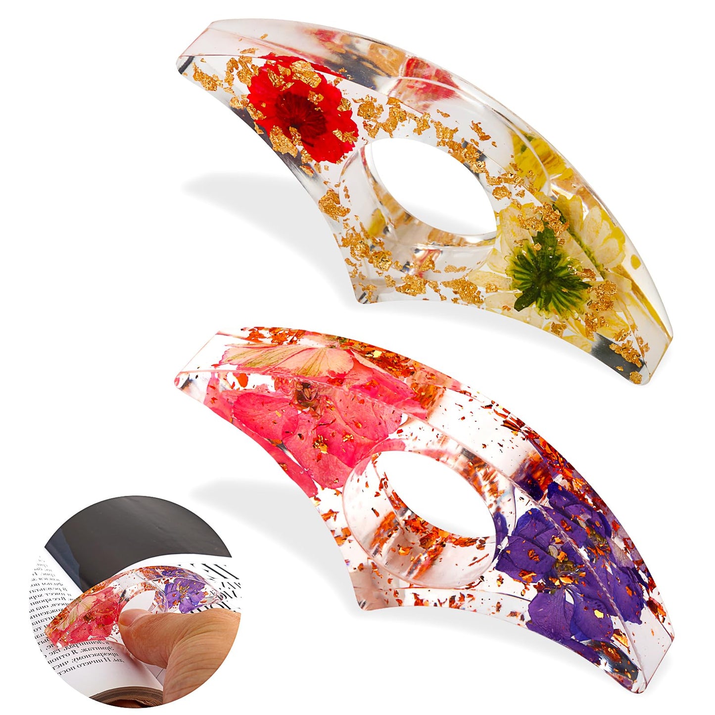 Giantree 2 Pcs Book Page Holder, Cute Transparent Dried Flowers Bookmark Thumb Book Holder Book Opener Book Accessories Book Opener Reading Accessories