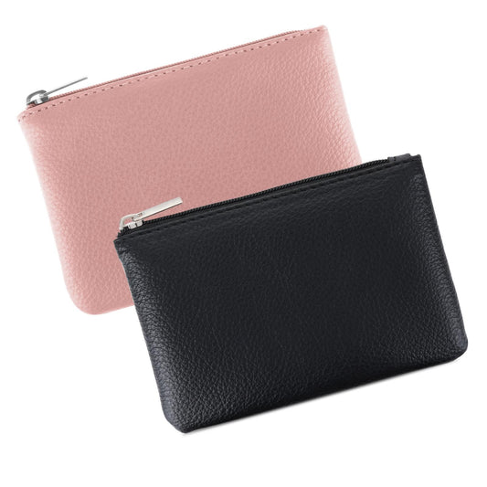 Giantree Small Wallet for Women, Cute PU Lychee Pattern Zipper Coin Pocket Portable Change Wallet Mini Coin Purse for Girl Women Ladies ID Key Headset Lipstick, 2Pcs (Black+Pink)