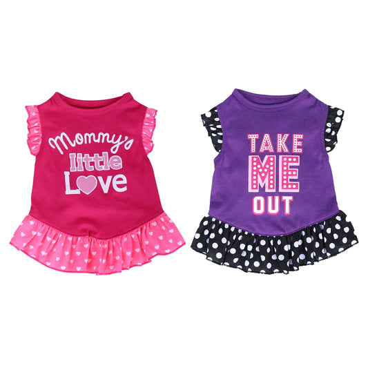 Molain 2 Pieces Pet Dog Dress Shirt Cute Puppy Skirt Dog Princess Tutu Dress Dog Summer Clothes Apparel For Small Pet Dogs Puppy Doggie and Cats (Small, Purple and red)
