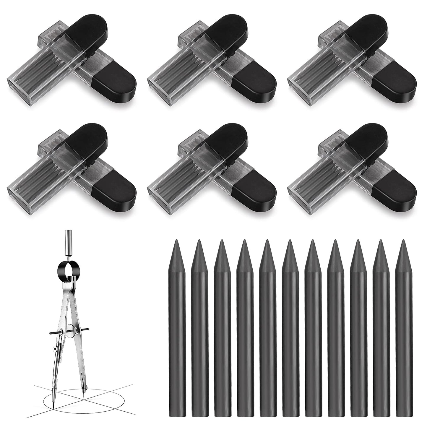 TIESOME 120Pcs 2B Compass Replacement Leads, Mechanical Pencil Lead Refills Break Resistant Pencil Refills 20mm Length for Mathematical Drawing Drafting (Pack of 12 Tubes)