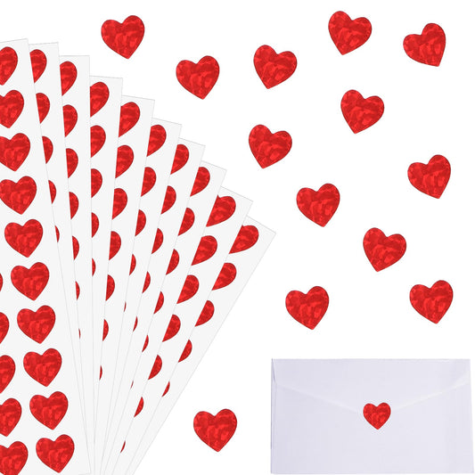 AOZUO Pack of 1200 Stickers, Heart Stickers, Wedding Guest Book Set, Glitter Mini Stickers, Love Heart Stickers, Holographic Self-Adhesive for Glittering Envelope Decoration, Greeting Cards,