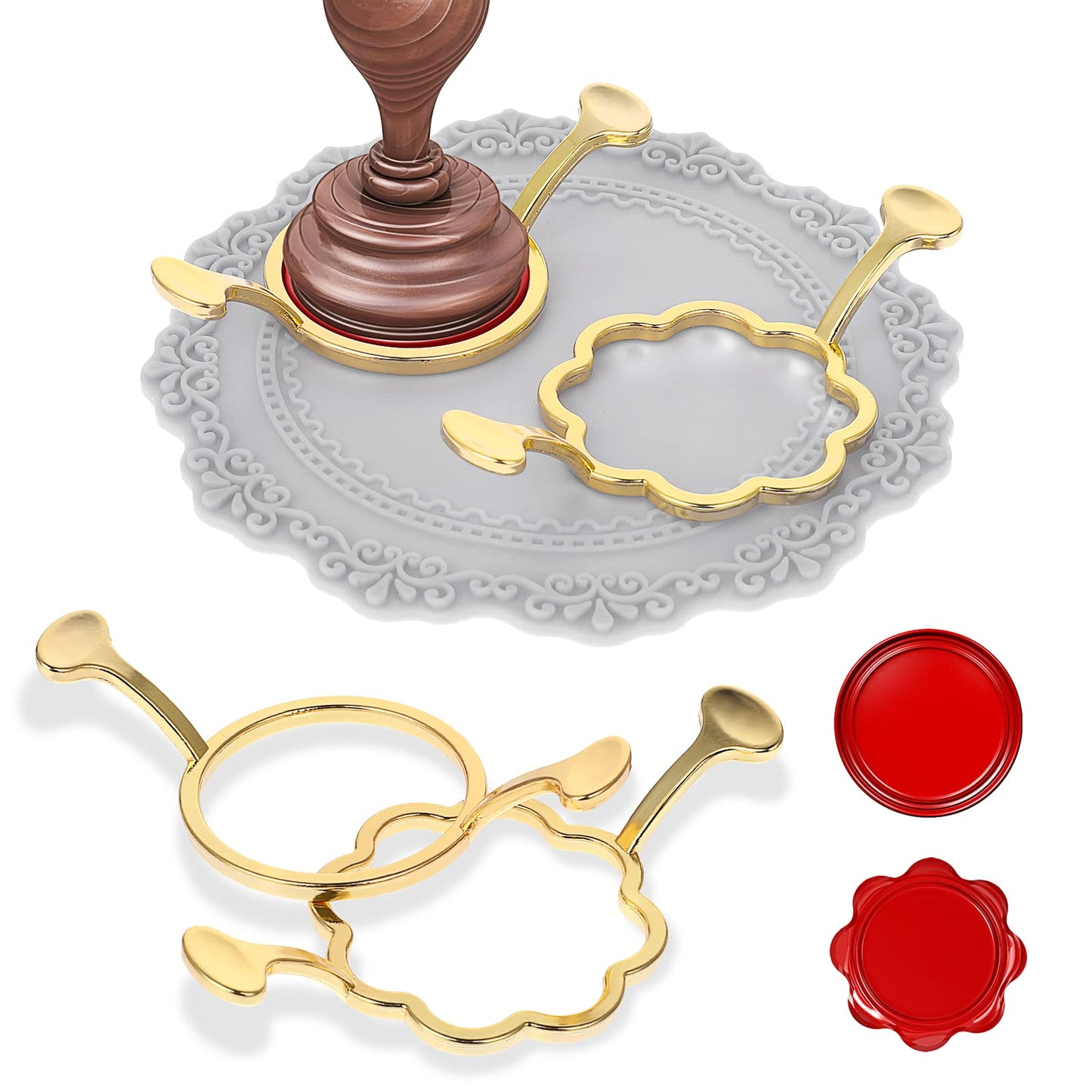 cobee Sealing Wax Stamp Kit for 1 Inch Wax Seal Stamp, 2 Pcs Wax Seal Molds with Silicone Waxing Mat Wax Seal Kit for Gift Wrapping Decoration Envelopes Cards Wedding Invitations (Round, Flower)