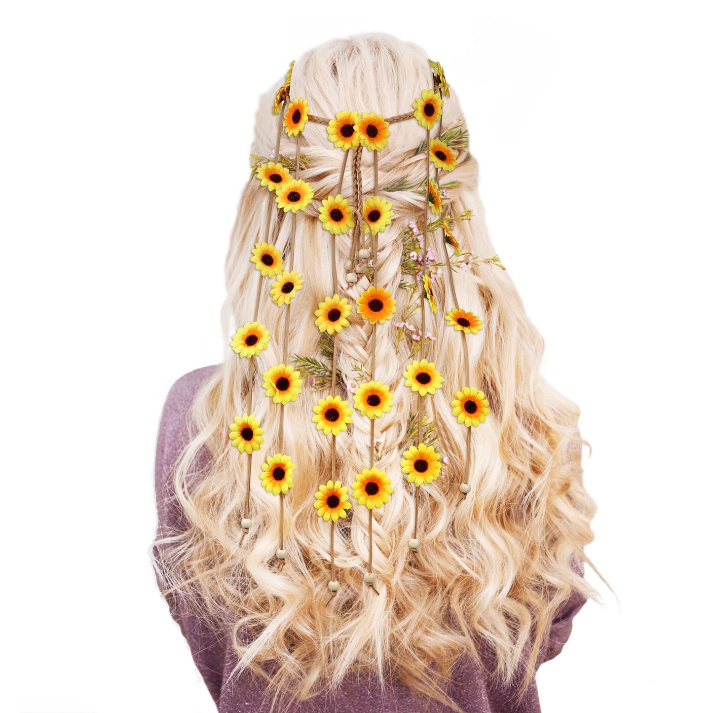 simarro Boho Daisy Headband for Girl, Flower Hair Accessories Hair Rope Travel Vacation Headwear Floral Hippie Hair Accessories for Women and Girls (Yellow)